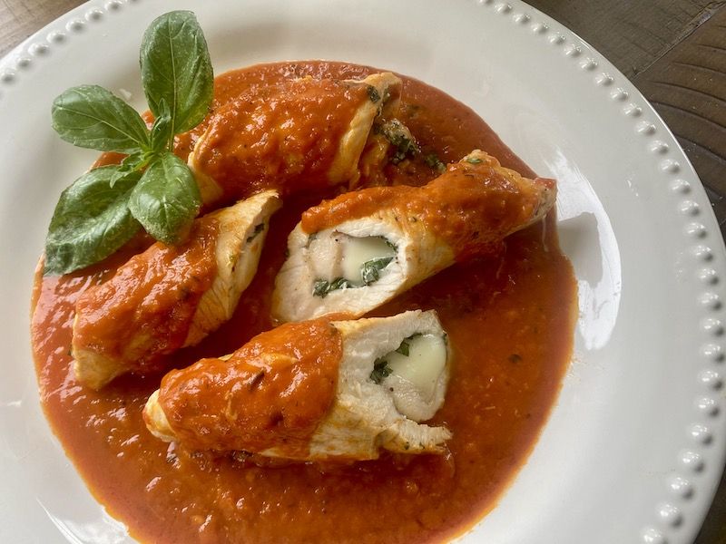 Stuffed Chicken Breast with Mozzarella, Fresh Basil, & Vodka Sauce 